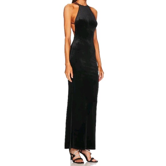 Michael Costello x REVOLVE Tawny Black Velvet Strappy Back Maxi Dress XS NWT - Picture 4 of 15